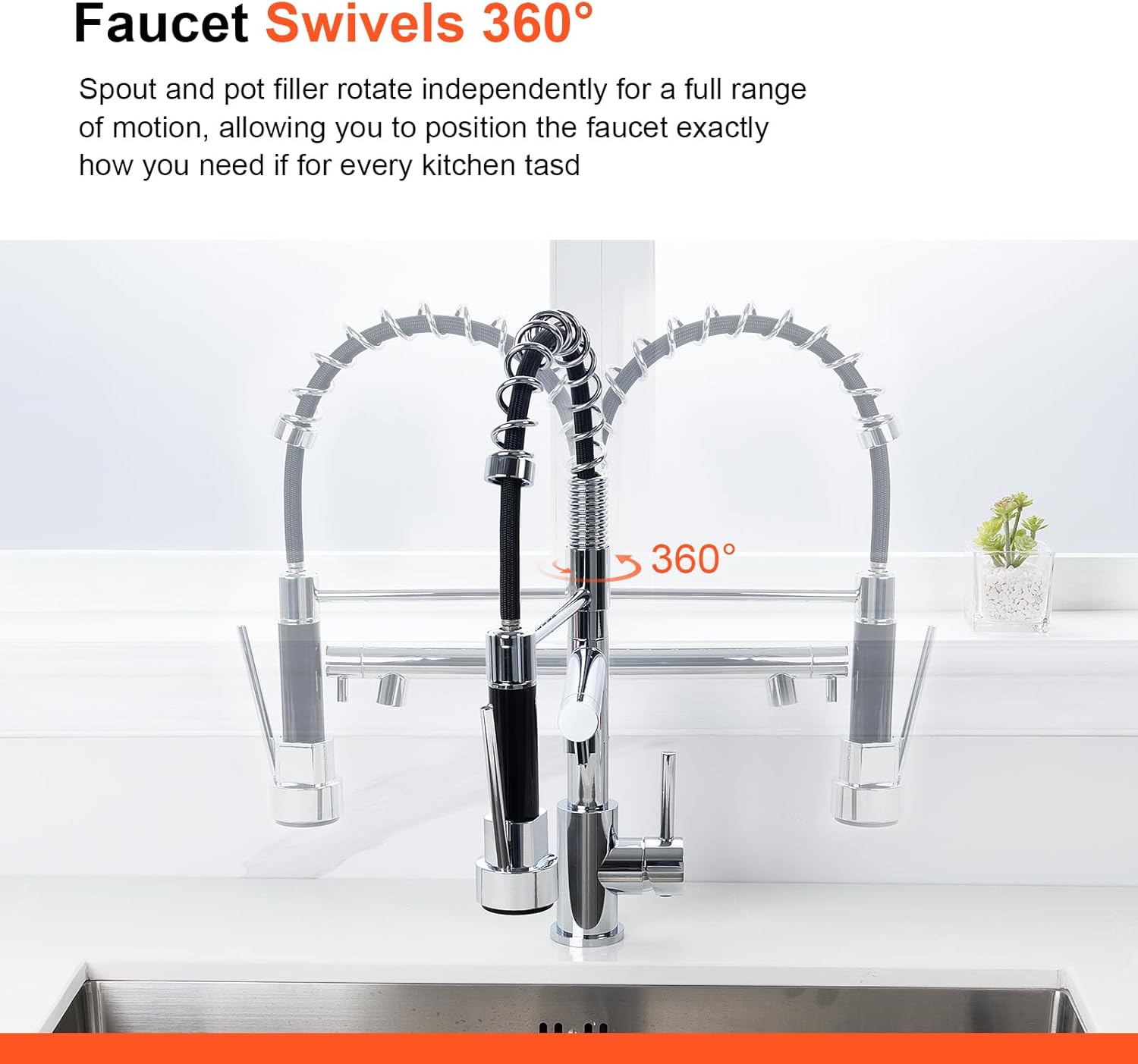 Robinet cuisine : Arc élevé ressort professionnel 360° avec douchette extractible 2 jets chromé argent, Cold Start et kit installation inclus