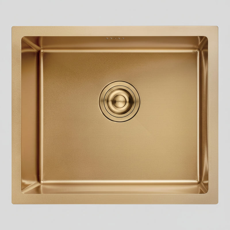 Évier cuisine 1 bac inox or 50x43 cm encastrable, profondeur 20 cm sur mesure