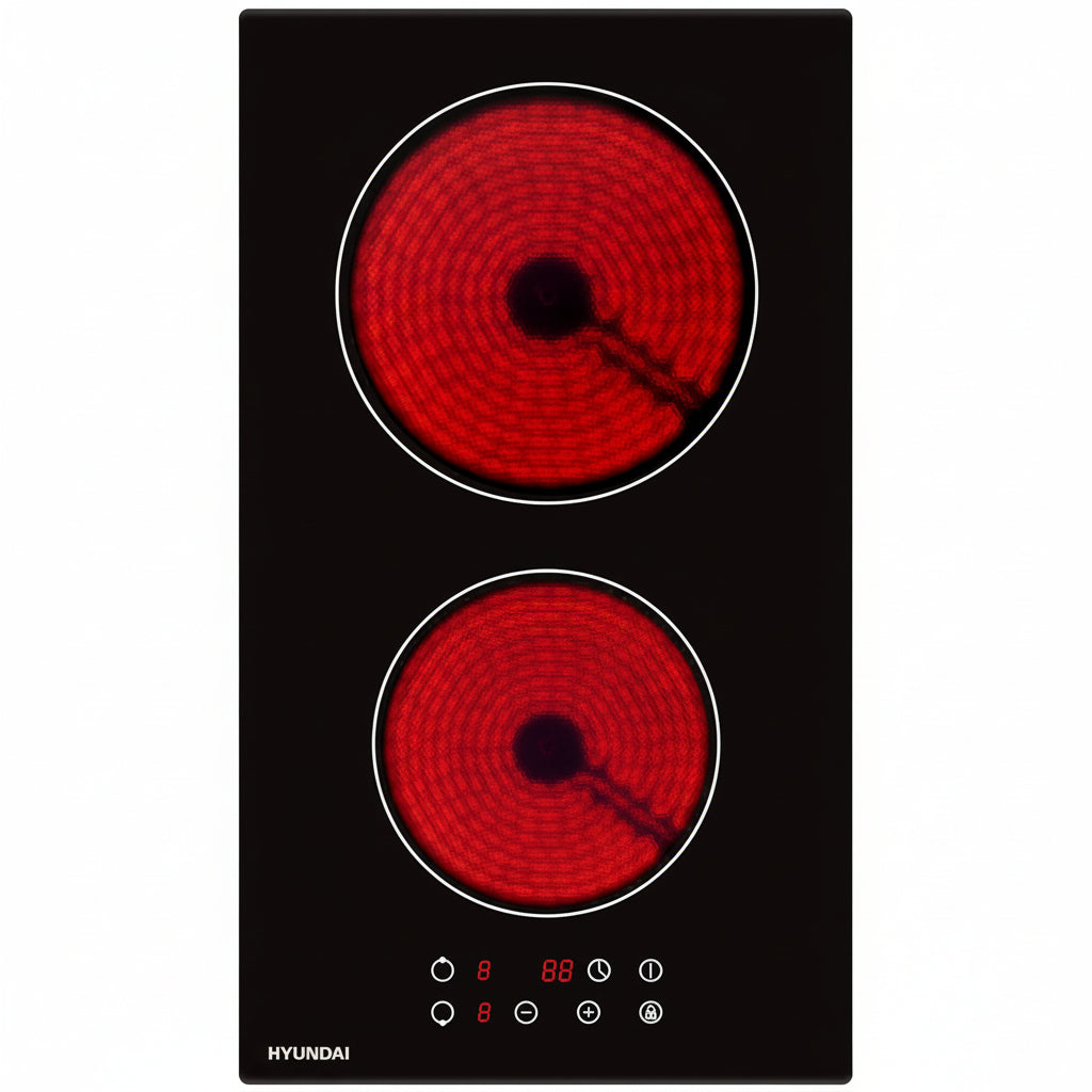 Plaque vitrocéramique domino 2 foyers encastrable noire 3000W, touches sensitives, cuisine compacte