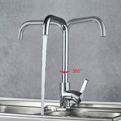 Mitigeur évier cuisine : Bec haut pivotant 360° chromé argent, monocommande, cartouche céramique et kit installation inclus