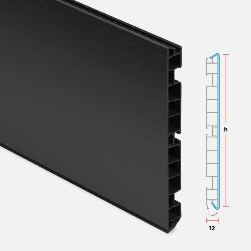 Plinthe de cuisine PVC noir mat aluminium 1,95m, résistante chocs et humidité