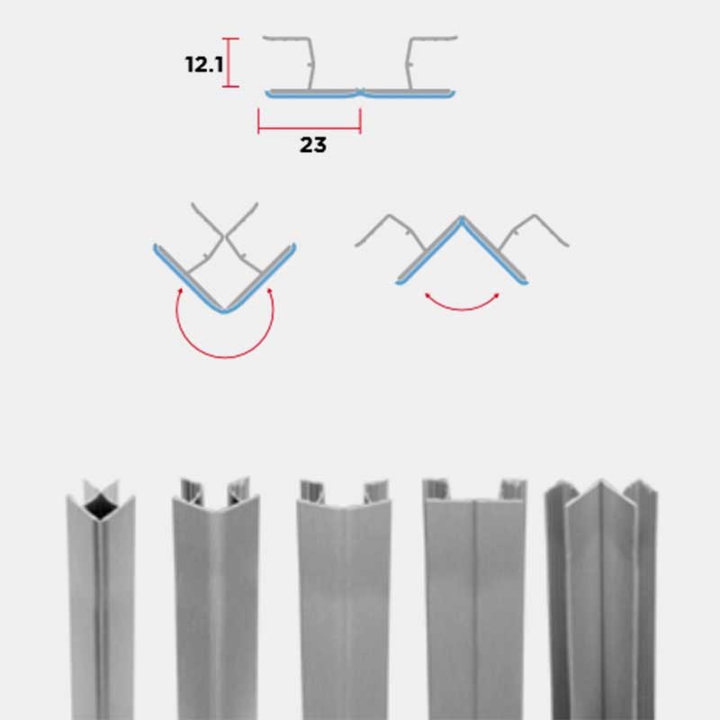 Multi-angle flexible pour plinthe PVC cuisine : Raccord variable tous angles PVC aluminium blanc mat