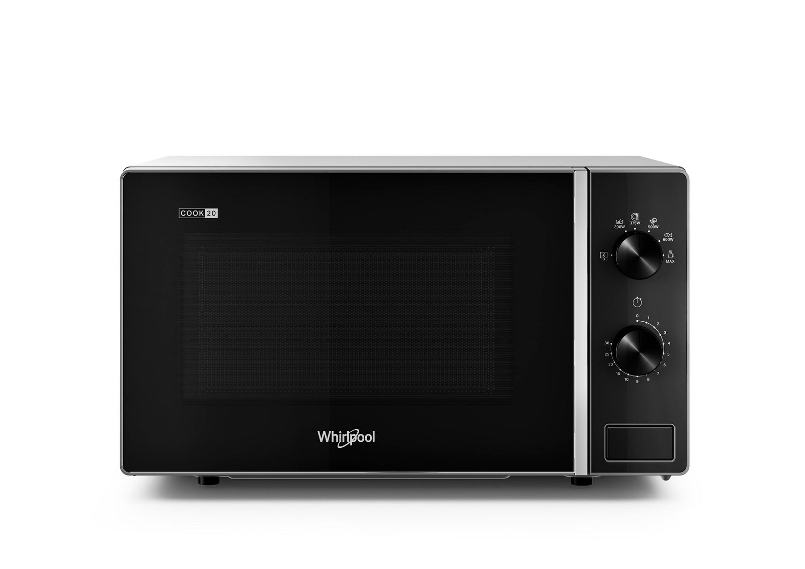 Micro-ondes Whirlpool MWP101SB 20L finition noir et argent, design contemporain pour cuisine moderne