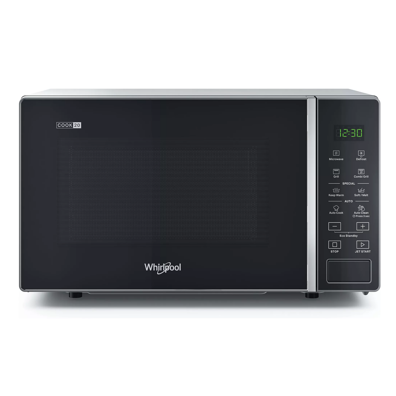 Micro-ondes gril Whirlpool MWP203SB posable silver et noir 20L, gril quartz, cuisine contemporaine