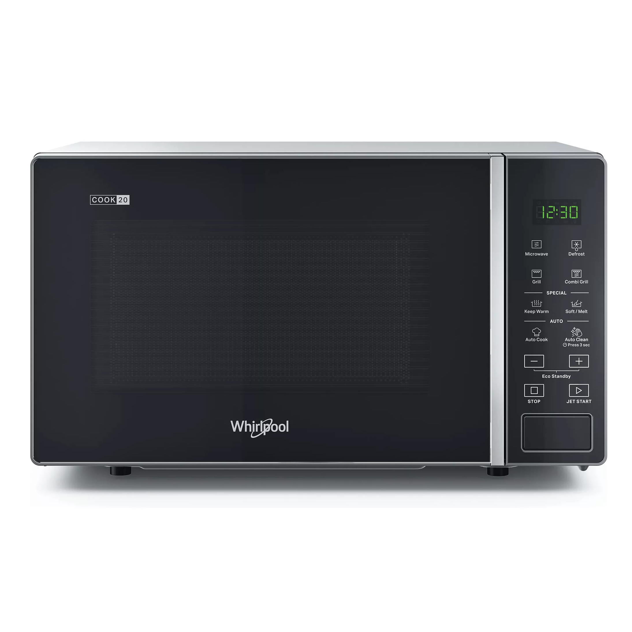 Micro-ondes gril Whirlpool MWP203SB posable silver et noir 20L, gril quartz, cuisine contemporaine