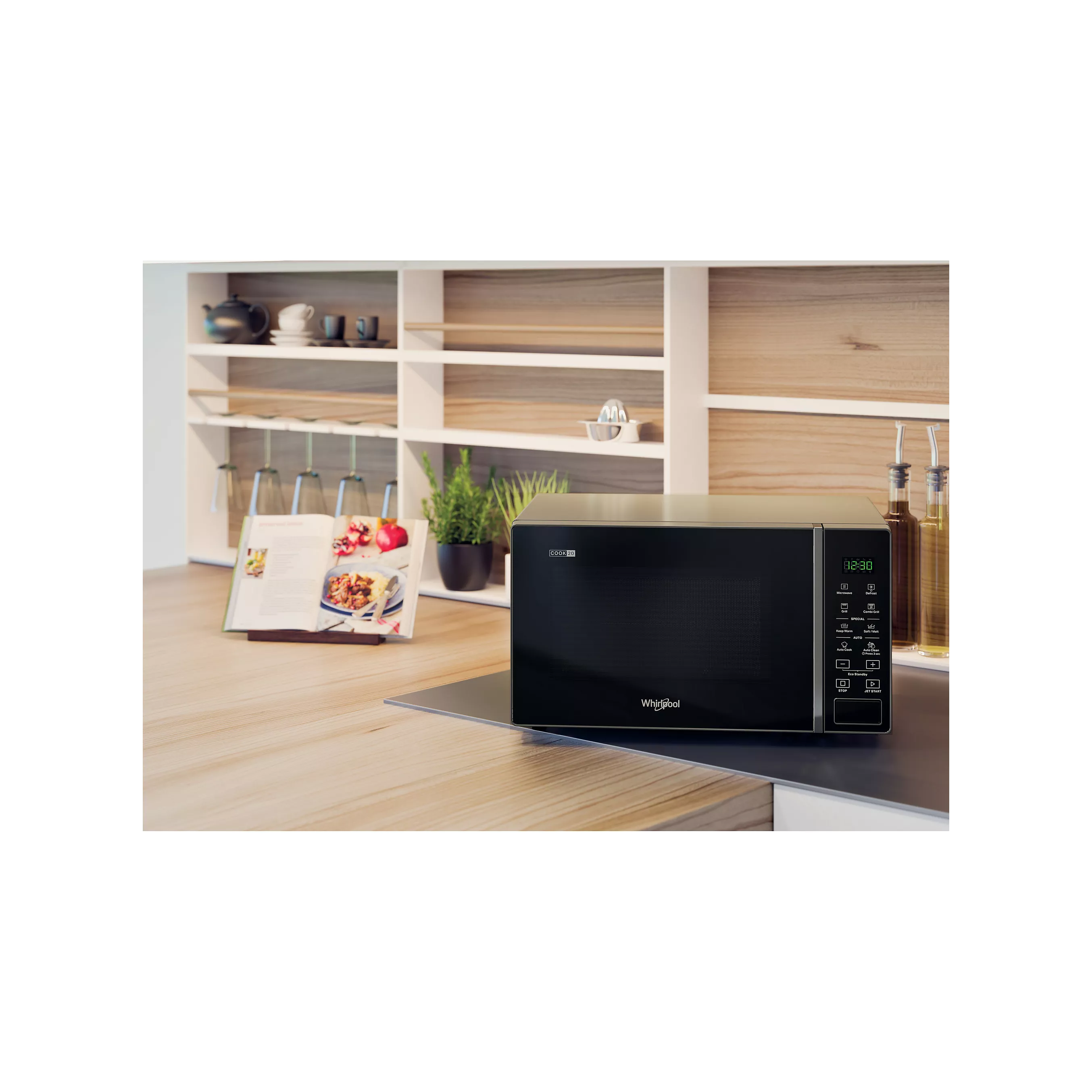 Micro-ondes gril WHIRLPOOL MWP203SB : Posable silver et noir, gril quartz 20 L et 12 recettes Auto Cook