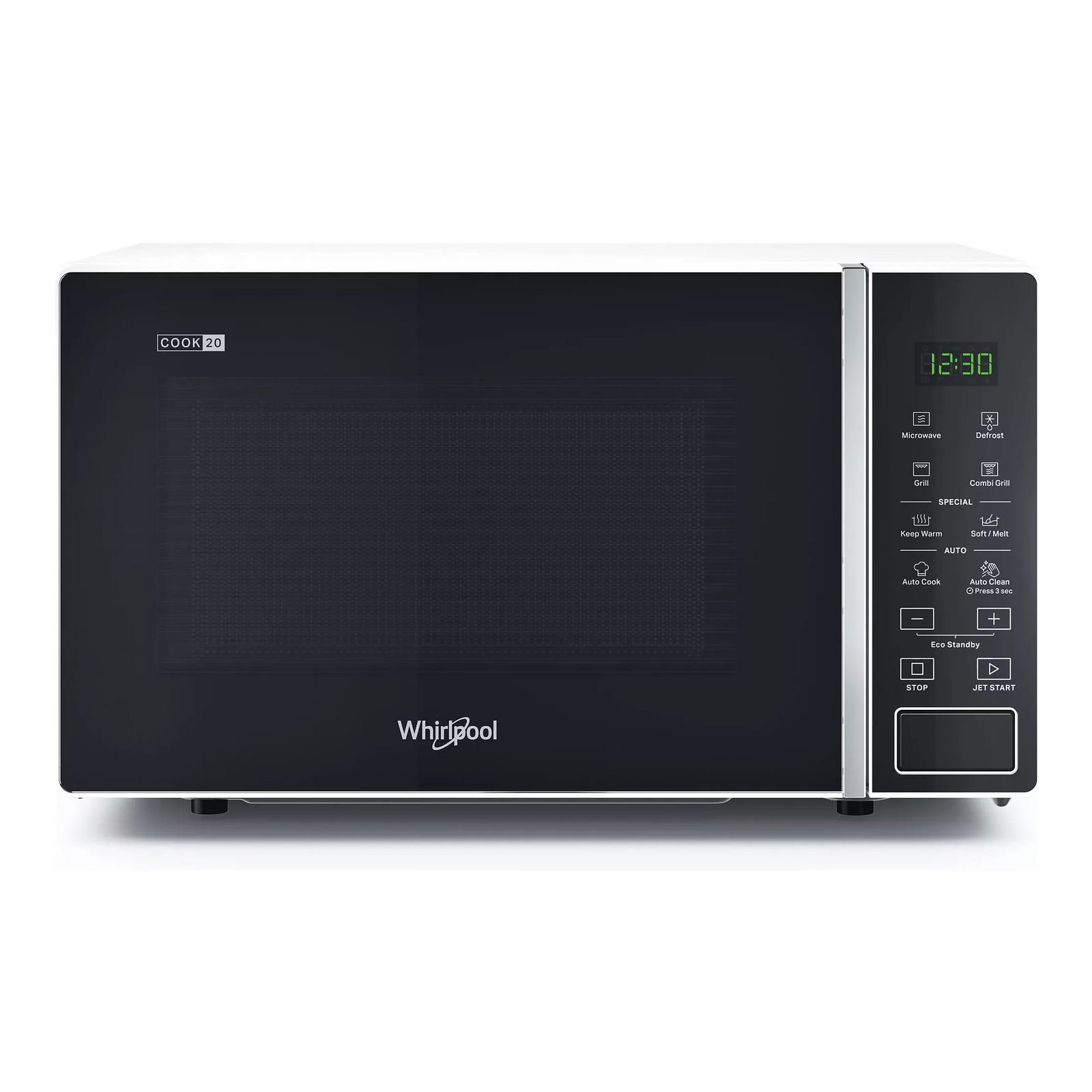 Micro-ondes grill Whirlpool MWP203W blanc 20L, design épuré pour cuisine moderne
