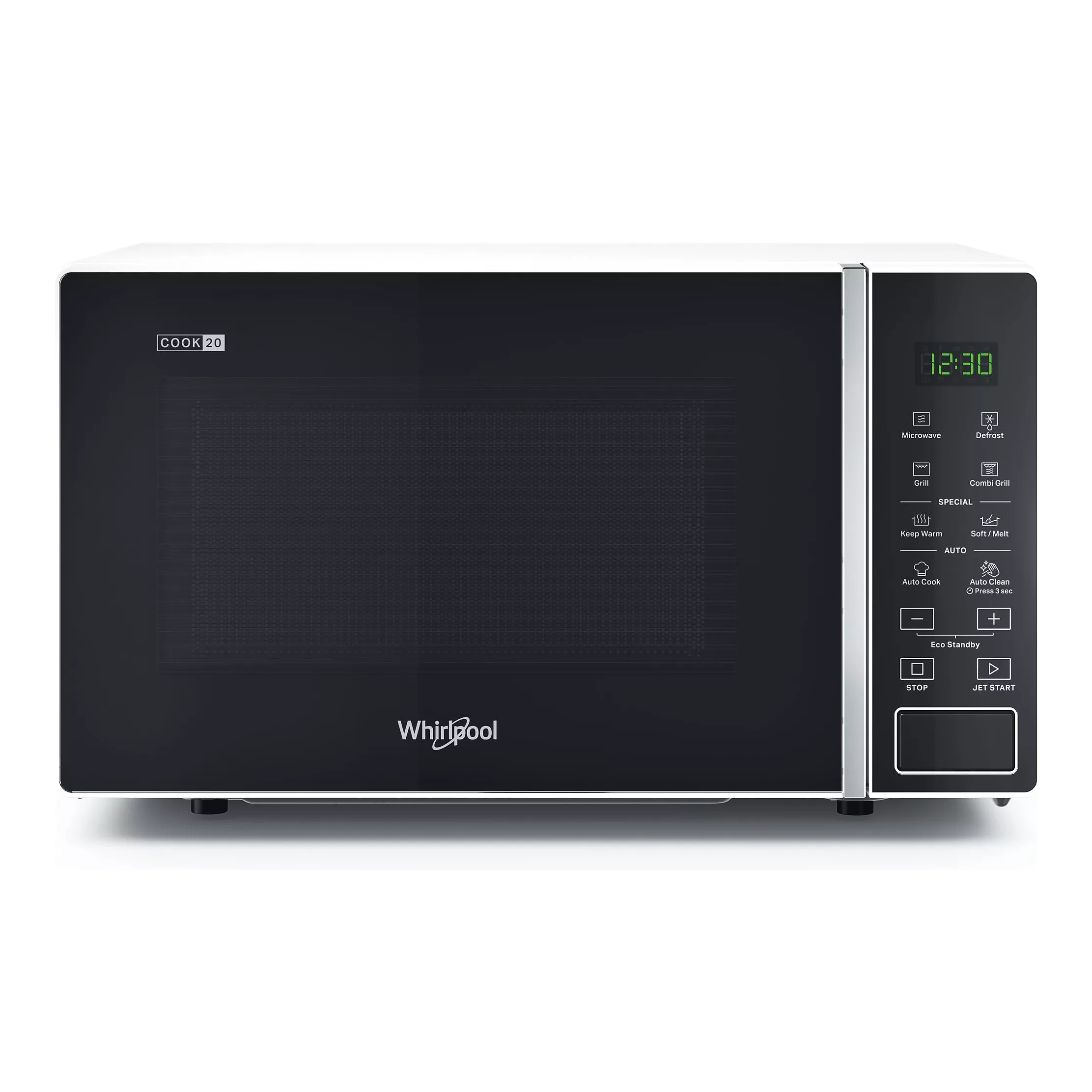 Micro-ondes grill Whirlpool MWP203W blanc 20L, design épuré pour cuisine moderne