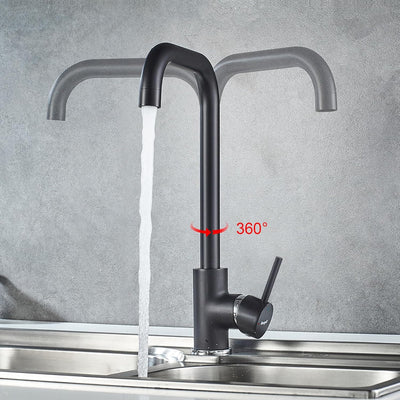 Mitigeur évier cuisine : Bec haut pivotant 360° noir mat, monocommande, cartouche céramique et kit installation inclus