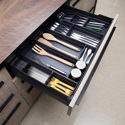 Bac organiseur tiroir cuisine métal : Alliage aluminium gris anthracite, 473 × 150 × 68 mm