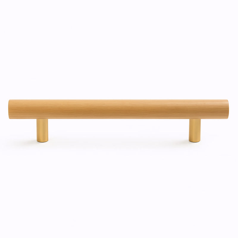 Poignée de cuisine 178mm bois clair et métal doré, finition contemporaine sur mesure