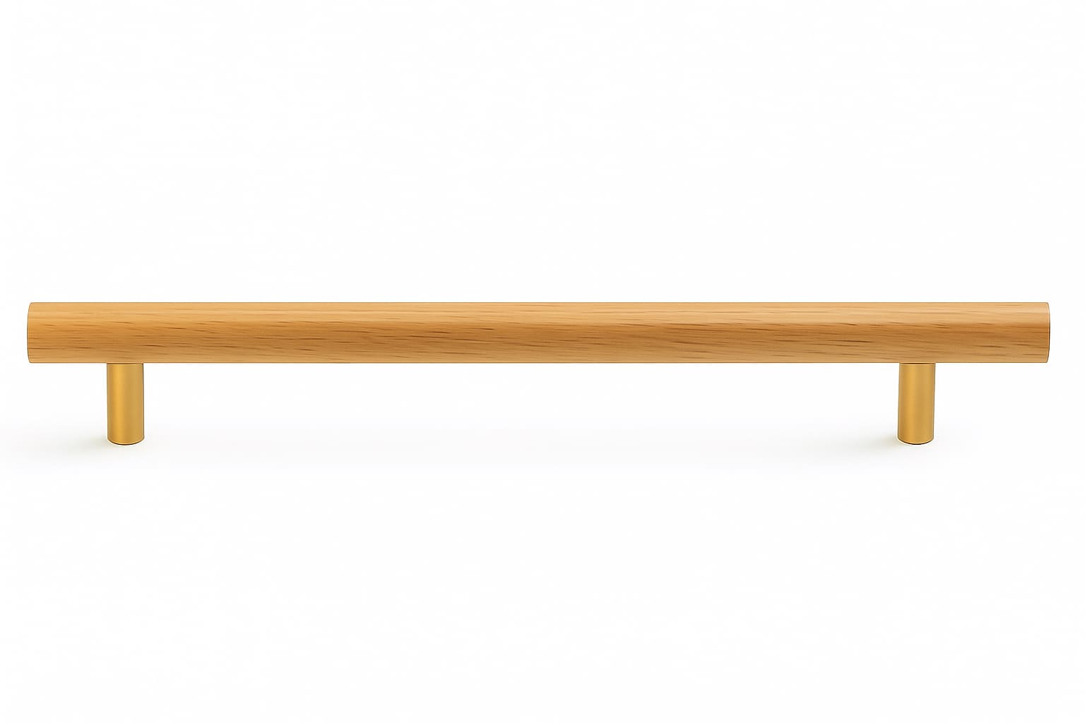 Poignée de cuisine 223mm bois clair et métal doré, finition contemporaine sur mesure