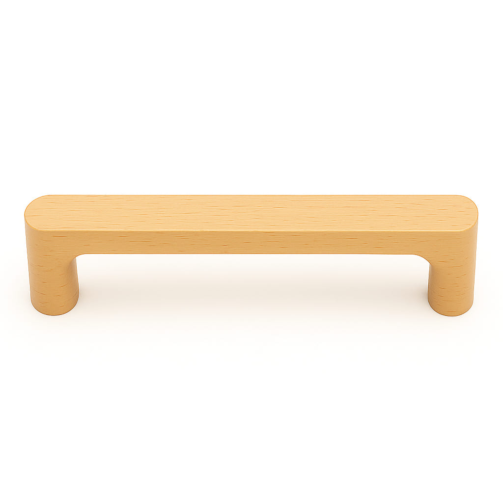 Poignée de meuble cuisine 138mm en bois clair, finition naturelle chaleureuse