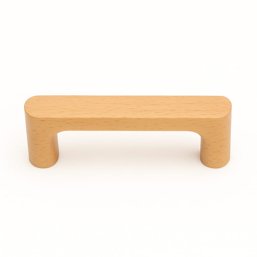 Poignée de meuble cuisine 106mm en bois clair, finition naturelle chaleureuse