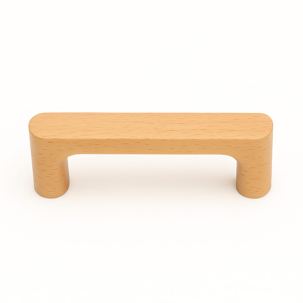 Poignée de meuble cuisine 106mm en bois clair, finition naturelle chaleureuse