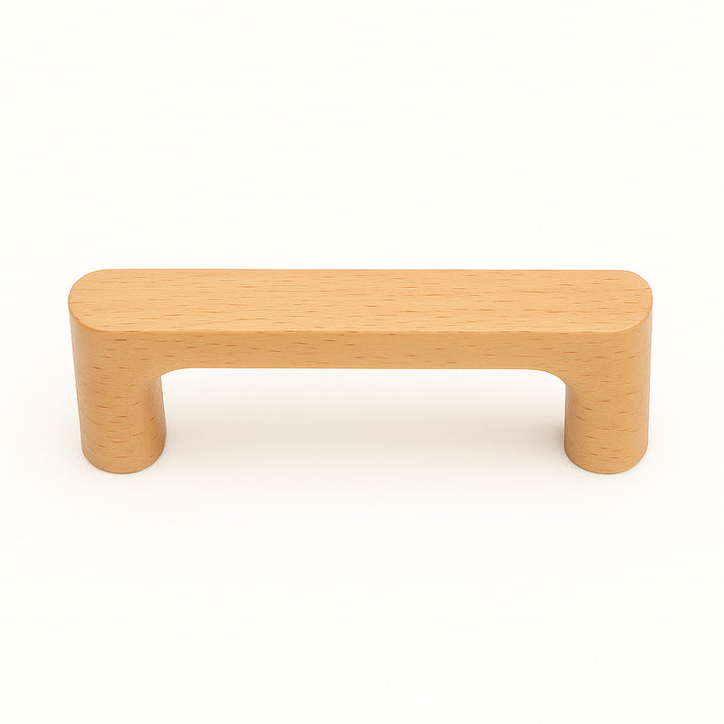 Poignée de meuble cuisine 106mm en bois clair, finition naturelle chaleureuse