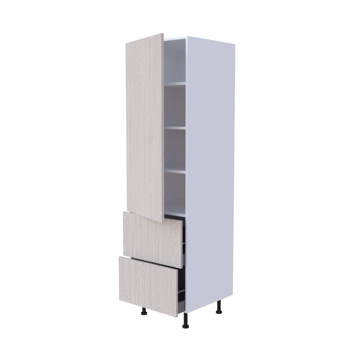 Colonne de cuisine 60x215cm avec 1 porte et 2 casseroliers, rangement grande hauteur sur mesure
