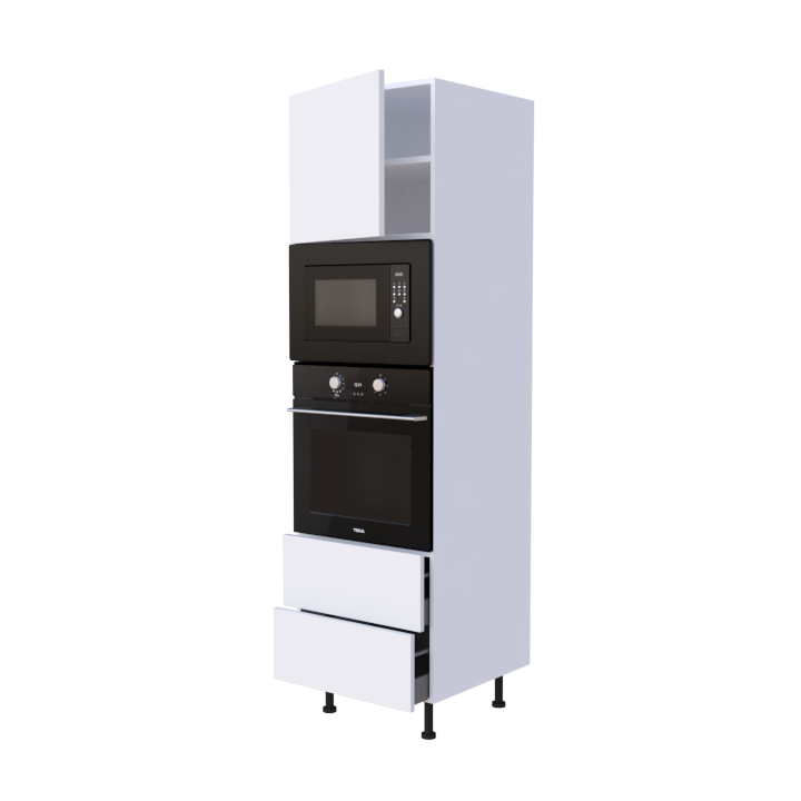 Colonne Four et micro onde + 2 casseroliers + 1 porte battante - Larg. 60cm - Haut. 215cm (pieds inclus)