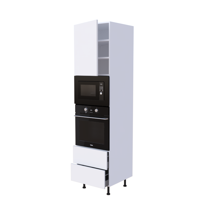 Colonne Four et micro onde + 2 casseroliers + 1 porte battante - Larg. 60cm - Haut. 235cm (pieds inclus)