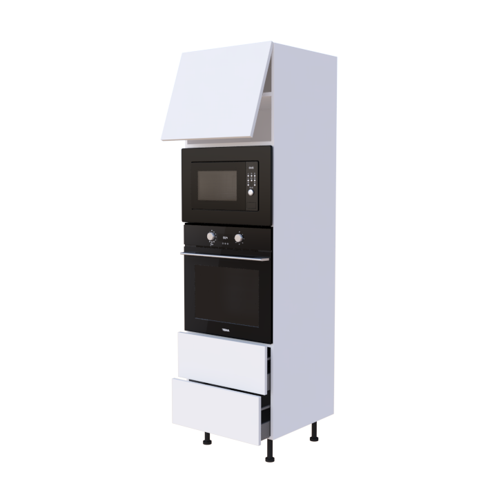 Colonne Four et micro onde + 2 casseroliers + 1 porte abattant - Larg. 60cm - Haut. 215cm (pieds inclus)