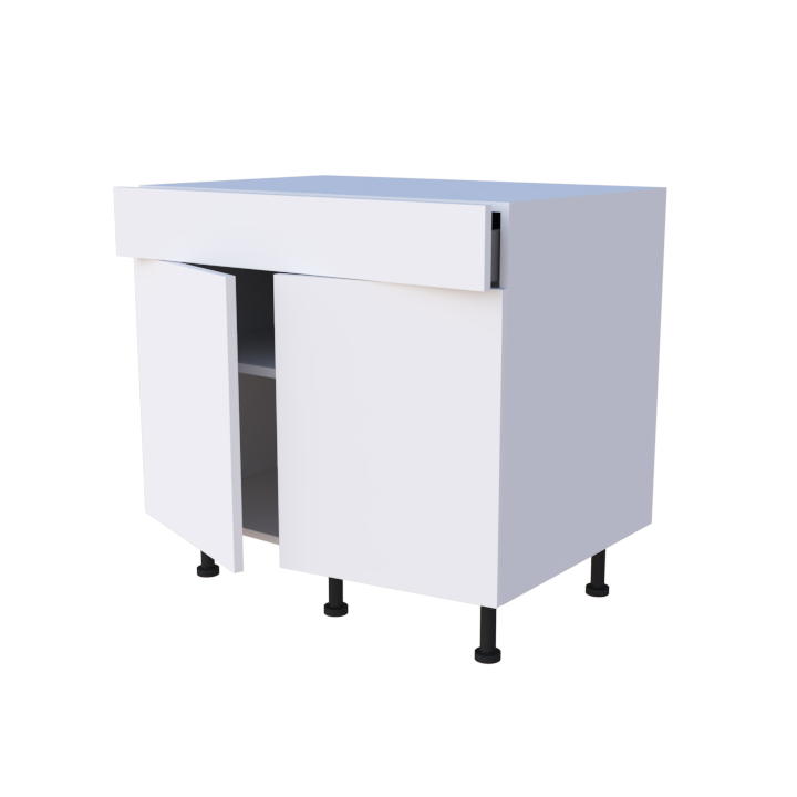 Meuble bas 2 portes + 1 tiroir - larg. 90 cm - Haut. 85cm (pieds inclus)