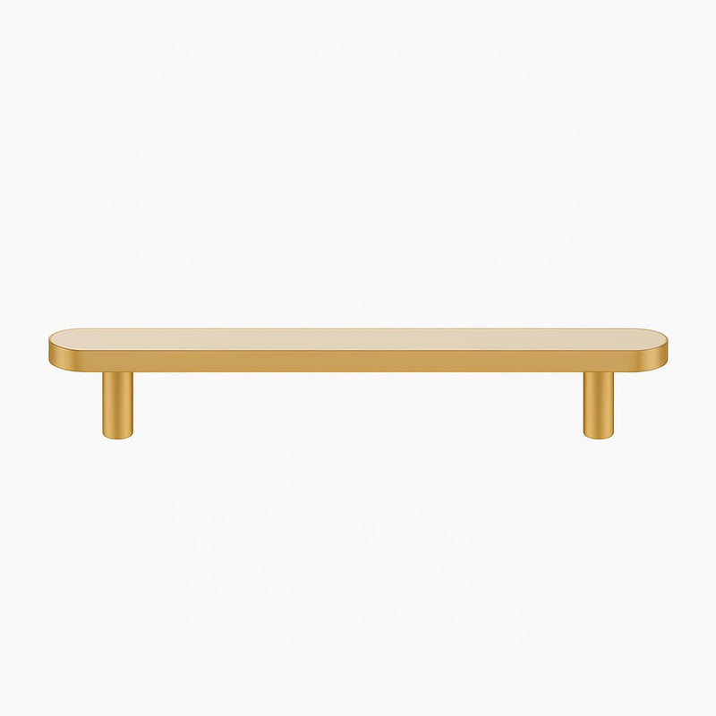 Poignée de cuisine 162mm en laiton doré mat et cuir beige, fabrication française sur mesure