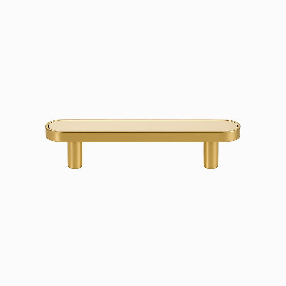Poignée de cuisine 130mm laiton doré mat et cuir beige, finition sur mesure
