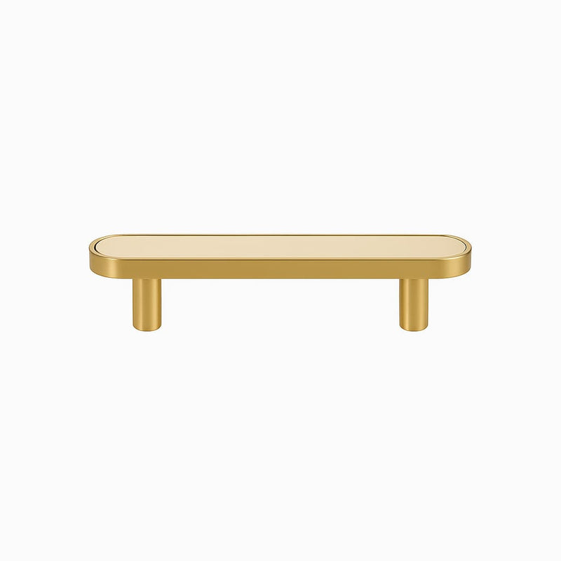 Poignée de cuisine 130mm laiton doré mat et cuir beige, finition sur mesure