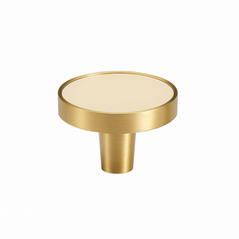 Poignée bouton 32mm laiton doré mat et cuir beige pour meuble de cuisine