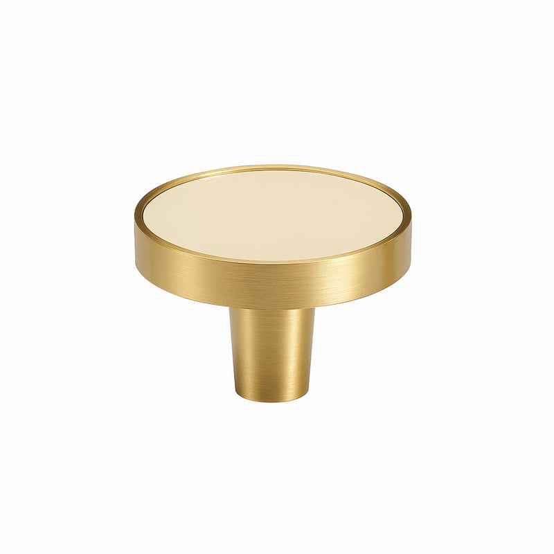 Poignée bouton 32mm laiton doré mat et cuir beige pour meuble de cuisine