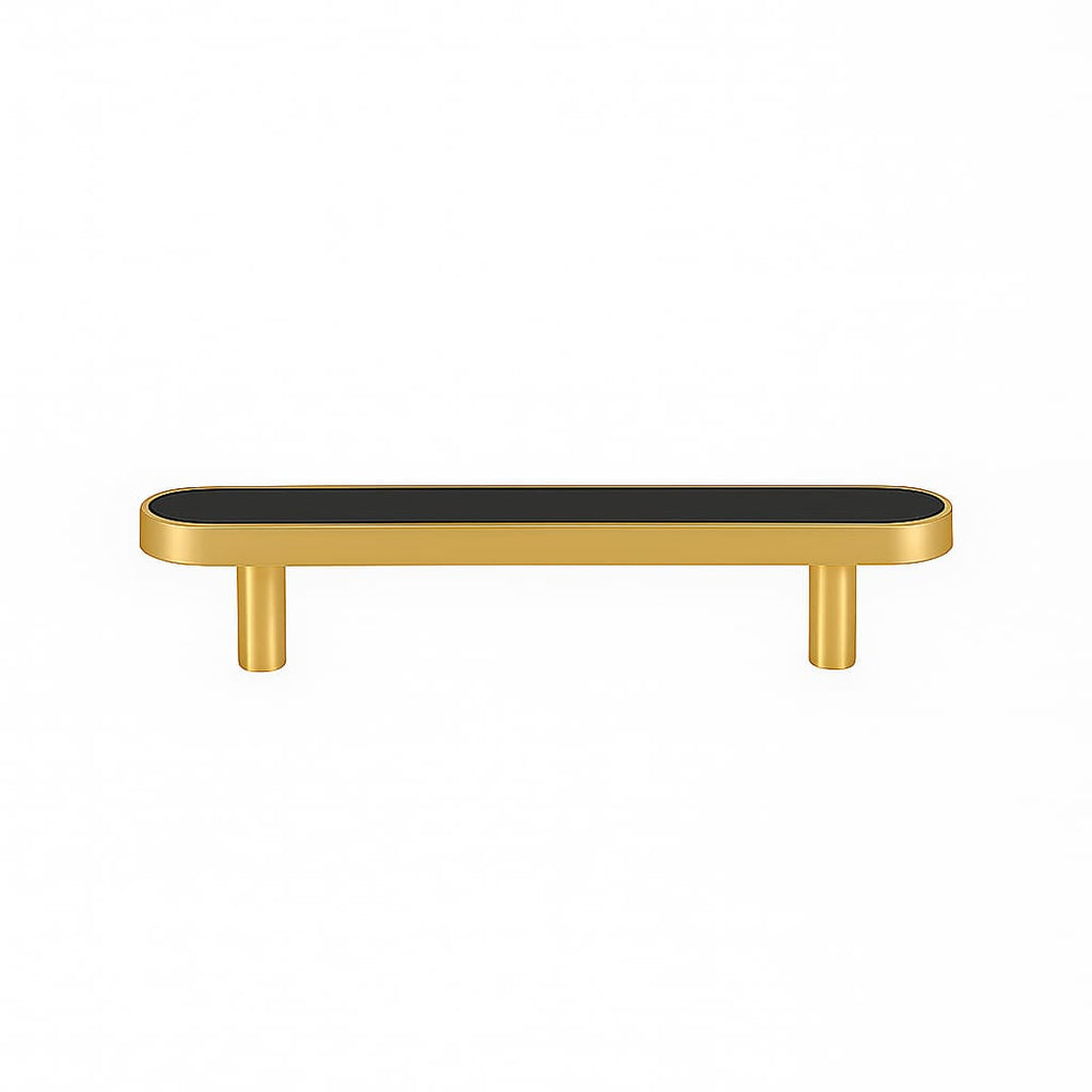 Poignée de meuble cuisine 130mm laiton doré mat et cuir noir, finition premium