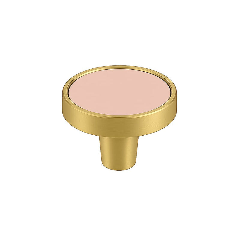 Poignée bouton 32mm laiton doré mat et cuir nude pour meuble de cuisine