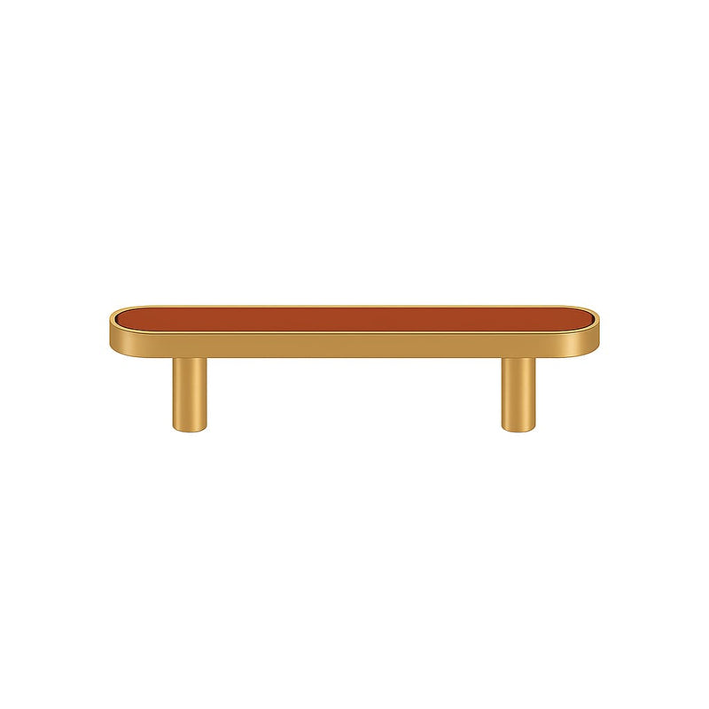 Poignée de cuisine 130mm laiton doré mat et cuir terracotta, finition sur mesure