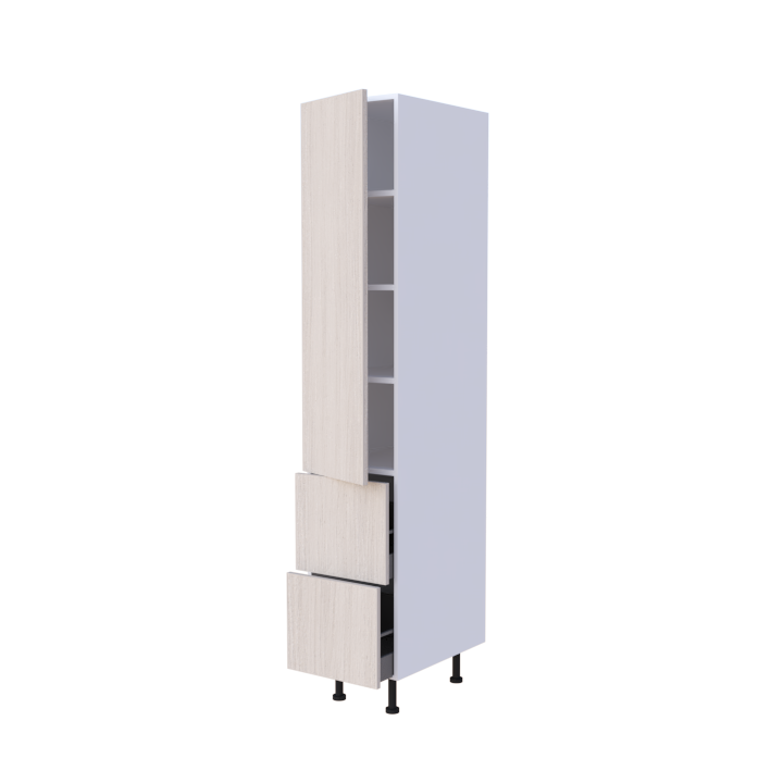 Colonne de cuisine 40x215cm avec 1 porte et 2 casseroliers, rangement épicerie sur mesure