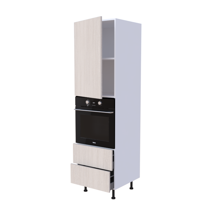 Colonne cuisine 60x215cm pour four encastrable, 2 casseroliers et porte battante sur mesure
