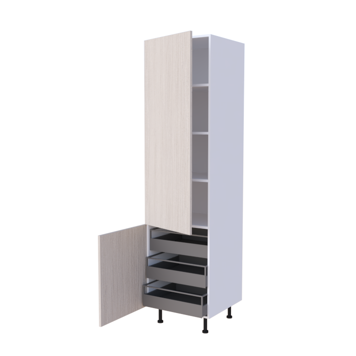 Colonne de cuisine 2 portes 3 tiroirs 60x235cm, rangement réserve grande hauteur sur mesure