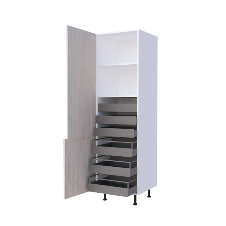 Colonne de cuisine 60x215cm 2 portes 6 tiroirs, rangement denrées sur mesure