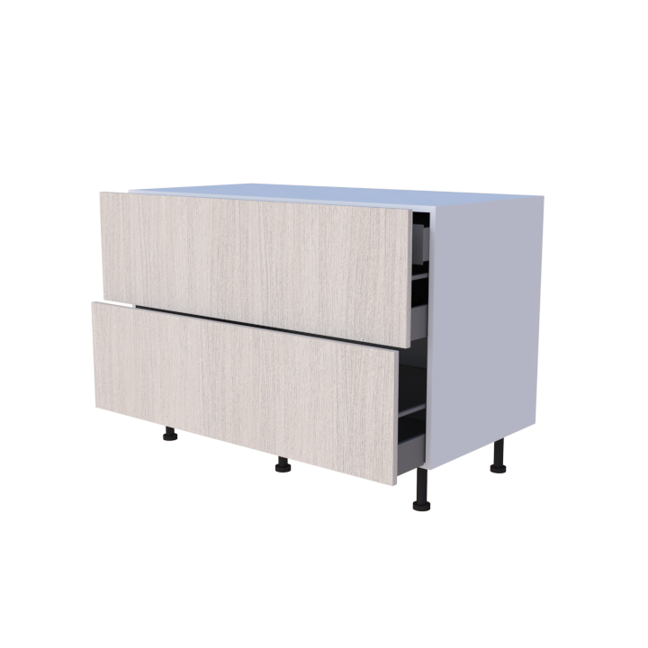 Meuble bas casserolier 120cm 2 tiroirs, grand volume de rangement pour cuisine sur mesure