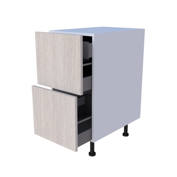 Meuble bas casserolier 40cm 2 tiroirs coulissants, grand volume rangement cuisine sur mesure