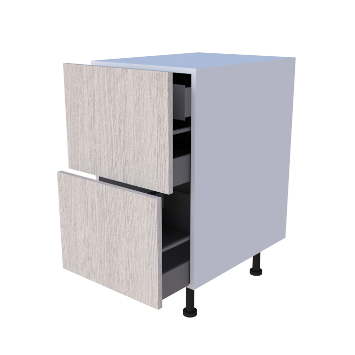 Meuble bas casserolier 45cm 2 tiroirs coulissants, grand volume rangement cuisine sur mesure