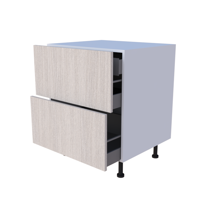 Meuble bas casserolier 70cm 2 tiroirs coulissants, grand volume rangement cuisine sur mesure