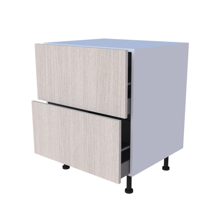 Meuble bas 2 casseroliers 70cm en mélamine, grand volume de rangement pour cuisine sur mesure
