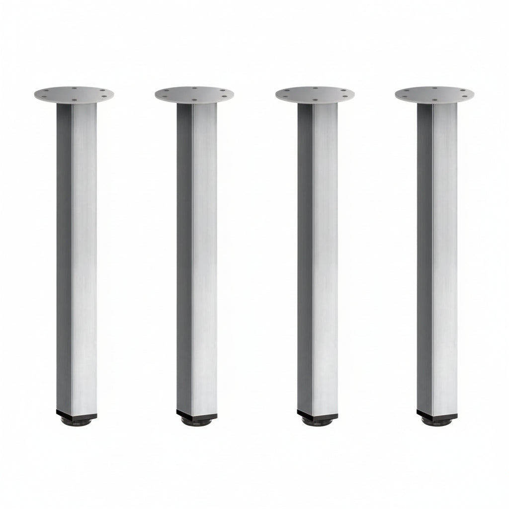 Pied de table tubulaire carré acier gris mat 60x60x710mm, vis incluses
