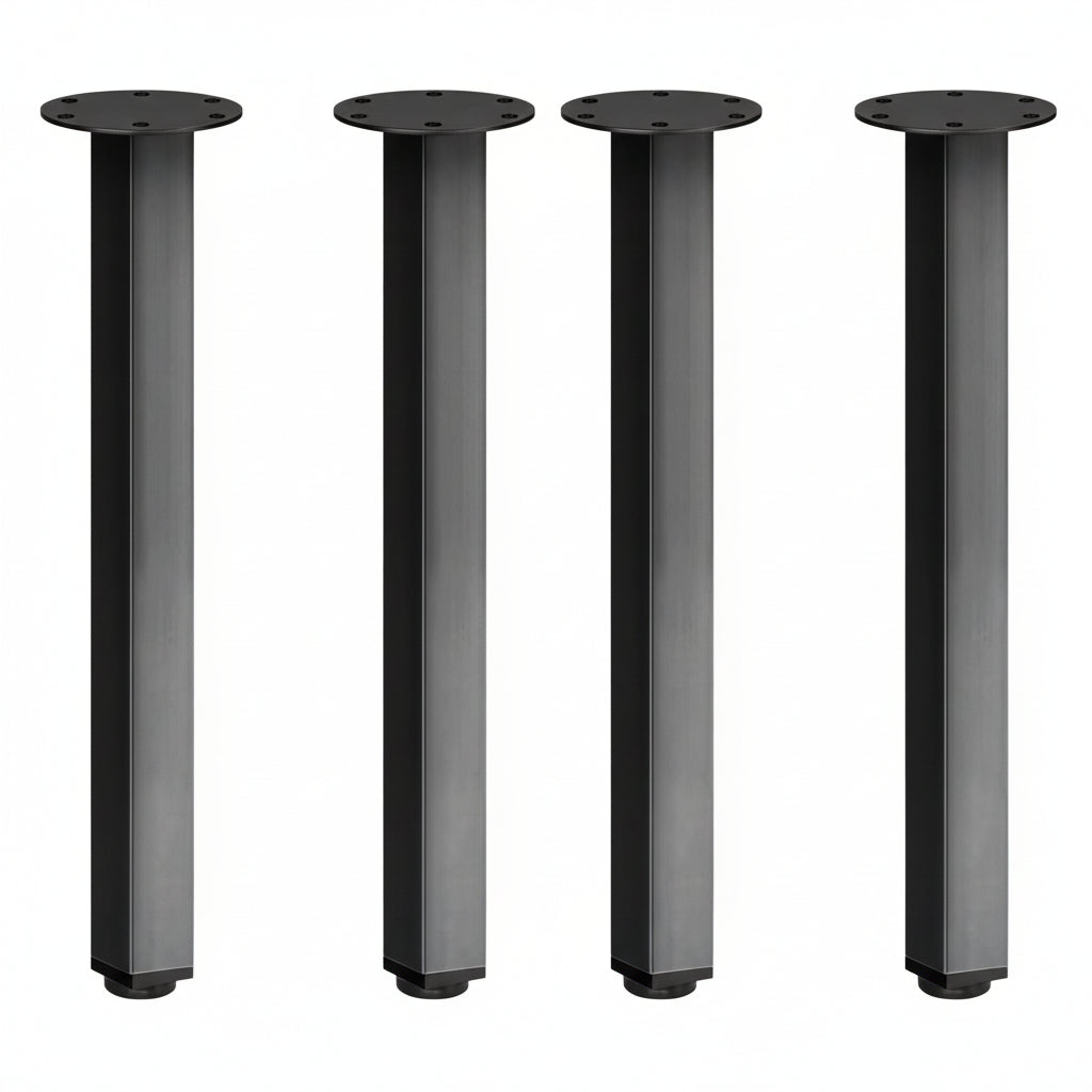 Pied de table carré tubulaire acier noir mat 60x60x710mm, vendu à l'unité