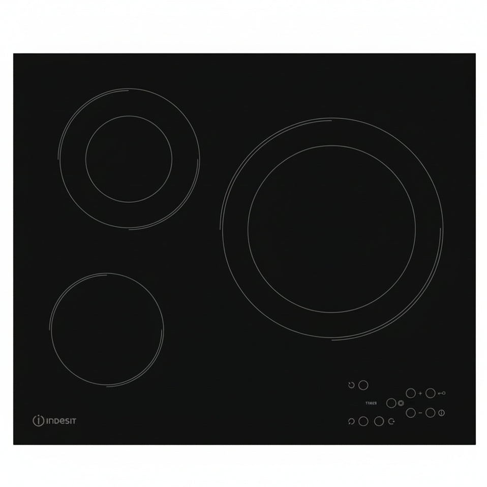 Plaque vitrocéramique 3 foyers noire INDESIT RI360C, doubles zones et commandes sensitives