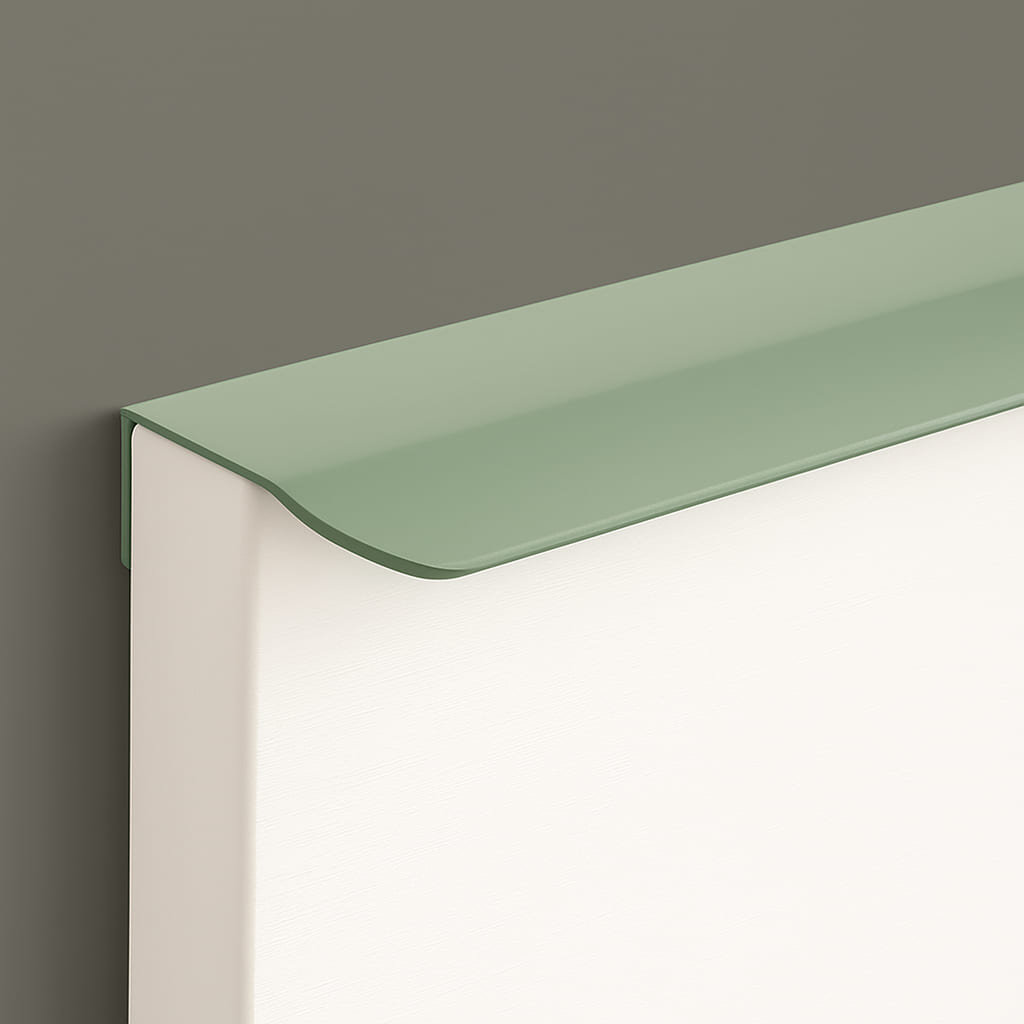 Poignée de meuble cuisine 120mm en métal vert, finition contemporaine sur mesure