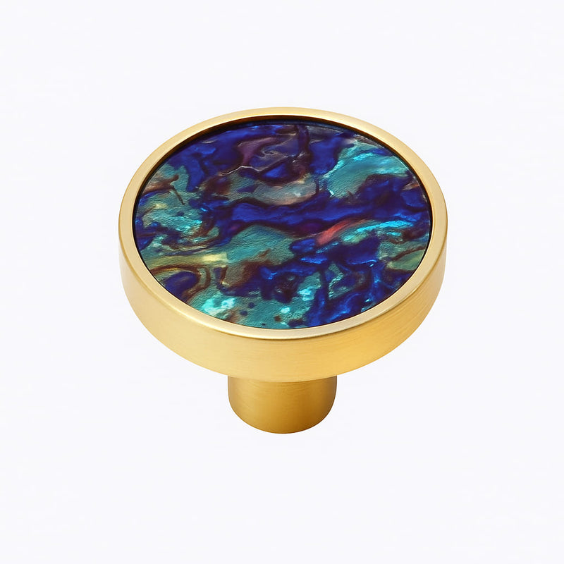 Poignée bouton 32mm métal doré et bleu pour meuble de cuisine sur mesure