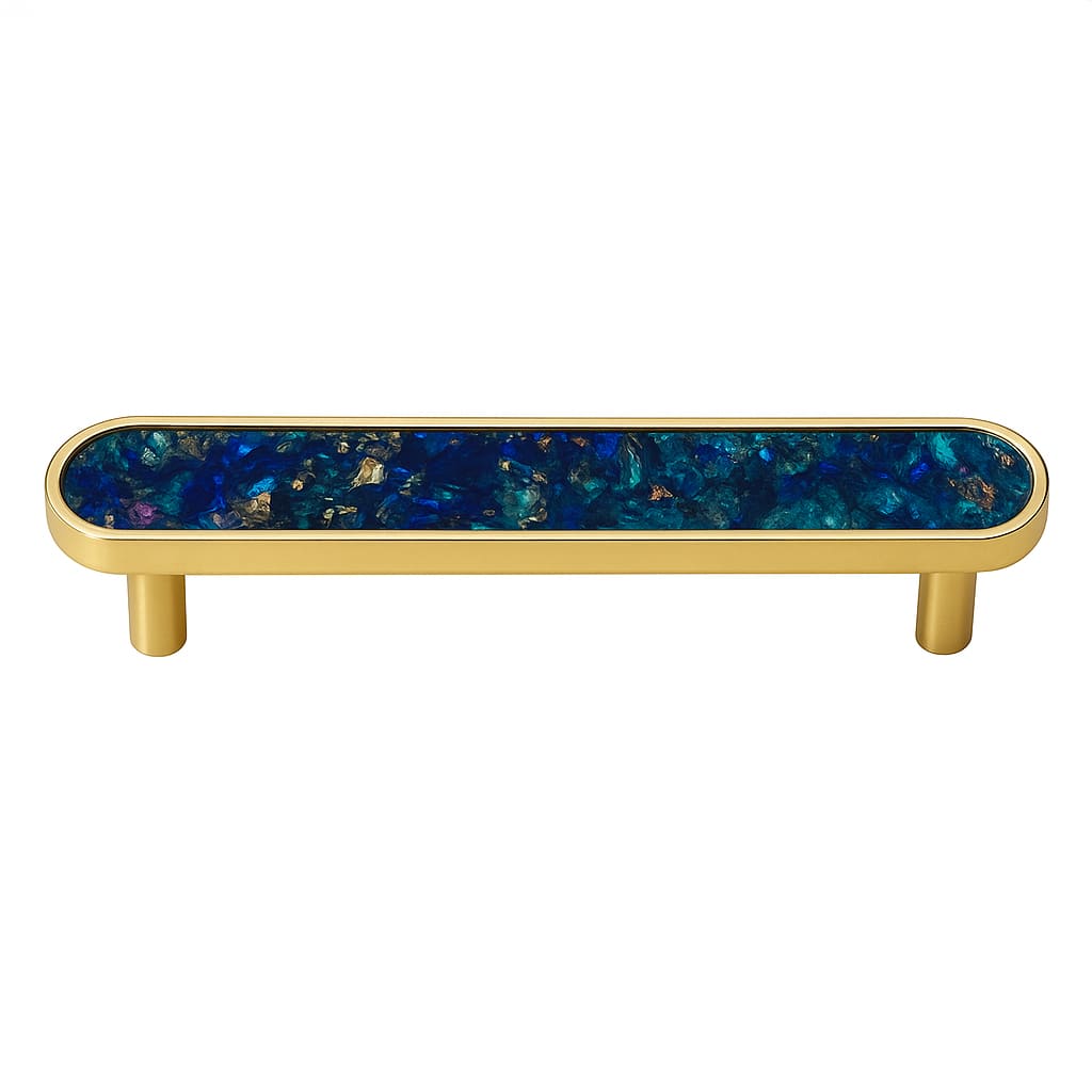 Poignée de cuisine 150mm métal doré et bleu nuit, finition bicolore contemporaine