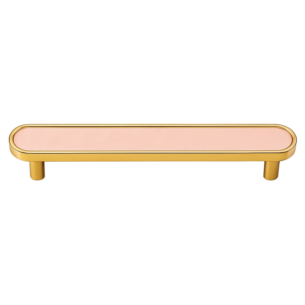 Poignée de meuble cuisine 150mm métal doré rose, finition brillante contemporaine