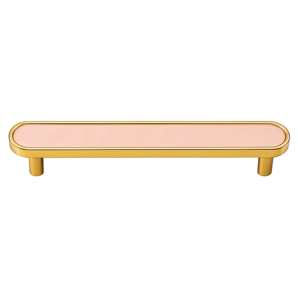 Poignée de meuble cuisine 150mm métal doré rose, finition brillante contemporaine